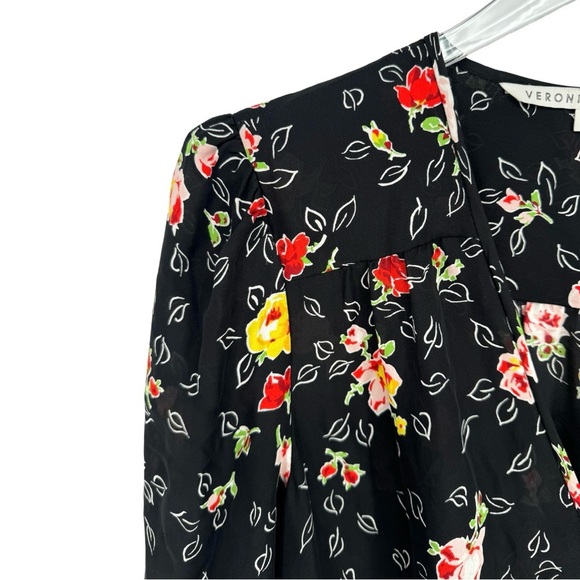 Veronica Beard Arielle Silk Faux-Wrap Dress Black Floral Multi Midi Length - Picture 6 of 14